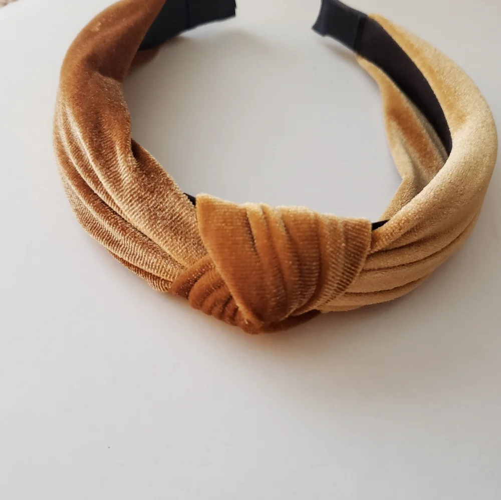 Coffee Latte Velvet Knot Turban Twist Headband